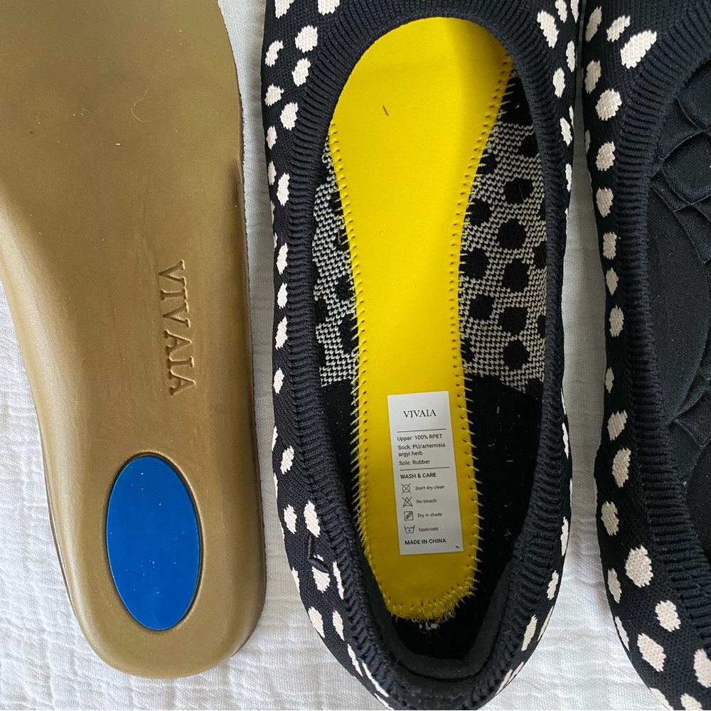 NEW VIVAIA Round-Toe Ballet Flats (Claire) Black Ivory Dots size 10.5 - Picture 9 of 10